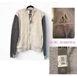 Adidas $60 NWT Postgame Full Zip Bomber Jacket Grey Black Medium M Athleisure